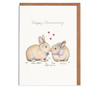 Lottie Murphy - Rabbit Anniversary Card - ‘Happy Anniversary’ - Card for Couples - Designed & Printed in the UK - Luxury 300gsm Card - 12.7 x 17.7cm