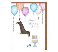 Lottie Murphy - Sausage Dog Birthday Card - ‘Happy Birthday Sausage’ - Card for Him or Her - Designed & Printed in the UK - Luxury 300gsm Card - 12.7 x 17.7cm