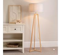 Lottie Natural Wood Tripod Floor Lamp with Fabric Drum Shade and LED Bulb ValueLights Grey One Size