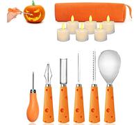 Lottogo Pumpkin Carving Set, Halloween Pumpkin Carving Tools 6 pcs Stainless Steel Pumpkin Carving Kit and 6 pcs LED Candle Light for Halloween Pumpkin Decoration