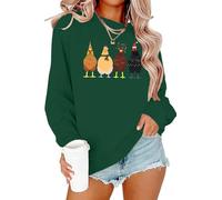 LOTUCY Christmas Sweatshirt Women: Cute Chicken Xmas Shirt Funny Chicks Christmas Sweatshirts Hen Farm Animal Pullover Tops, Green, XXL
