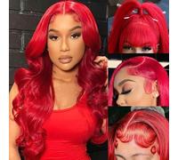 Lotulo Red Wig Human Hair 13x4 Red Lace Front Wigs Human Hair 200% Density Body Wave Red Colored Wigs Human Hair HD Transparent Lace Front Wigs Human Hair Pre Plucked 32 Inch