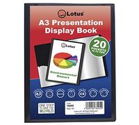Lotus A3 Display Book - 20 Pockets Black Presentation Folder Folio for Professionals, Business, Students - Ideal for Projects, Schools, Colleges, Home Organization - Pack of 2 Books