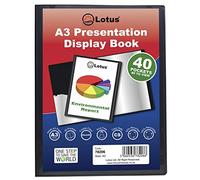 Lotus A3 Display Book - Elegant Black 40-Pocket Presentation Folder for Professionals, Business, Projects, School, Colleges, Home Office Organization and Document Storage - Model 78206 (1 Book)