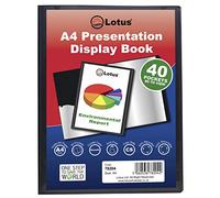 Lotus A4 Display Book - 40 Pockets Black Presentation Folder for Professionals, Business, Students, Projects, School, Colleges, Home Office - Organize and Store Documents with Style and Security.