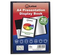 Lotus A4 Display Book - Black, 20 Pockets Presentation Folder for Business and Students - Perfect for Projects, School, College, Office Organization and Document Storage - Folio - 78203