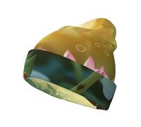 Lotus and Dragonfly Print Unisex Knitted Hat Soft and Warm, Stylish Design for Any Outfit, Black, One size