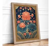 Lotus and Lily Pads Botanical Framed Wall Art Print A3 Oak Frame
