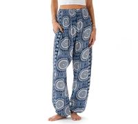 Lotus and Luna Women's Harem Pants Thai Pants for Beach & Lounge High Waisted Flowy Boho Pants Genie Pants Yoga Pants, Fiji, M Petite