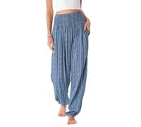 Lotus and Luna Women's Harem Pants Thai Pants for Beach & Lounge High Waisted Flowy Boho Pants Genie Pants Yoga Pants, Twilight Tribal Stripe, M