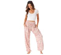 Lotus and Luna Women's Harem Pants Thai Pants for Beach & Lounge High Waisted Flowy Boho Pants Genie Pants Yoga Pants, Baja, S Petite
