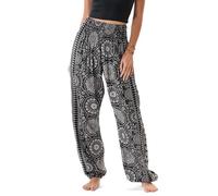 Lotus and Luna Women's Harem Pants Thai Pants for Beach & Lounge High Waisted Flowy Boho Pants Genie Pants Yoga Pants, Dark Forest, S Petite