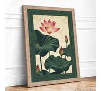 Lotus Bloom Botanical Framed Wall Art Print A1 Oak Frame