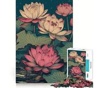 Lotus Bloom Painting 1000 Pieces Jigsaw Puzzles for Adults Recall Boost Good Thick Real Challenge Art Display (50x75cm)