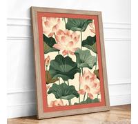 Lotus Blossom Study Botanical Framed Wall Art Print A1 (84.1×59.4cm) Oak, Wall Decor for Living Room, Bedroom, Office & Home, Ready to Hang, Art Gift