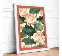Lotus Blossom Study Botanical Framed Wall Art Print A1 (84.1×59.4cm) White, Wall Decor for Living Room, Bedroom, Office & Home, Ready to Hang, Art Gift