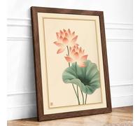 Lotus Blossoms Botanical Framed Wall Art Print A2 (59.4×42cm) Walnut, Wall Decor for Living Room, Bedroom, Office & Home, Ready to Hang, Art Gift