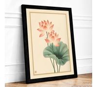 Lotus Blossoms Botanical Framed Wall Art Print A4 (29.7×21cm) Black, Wall Decor for Living Room, Bedroom, Office & Home, Ready to Hang, Art Gift