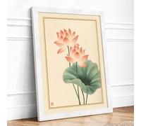 Lotus Blossoms Botanical Framed Wall Art Print A4 (29.7×21cm) White, Wall Decor for Living Room, Bedroom, Office & Home, Ready to Hang, Art Gift