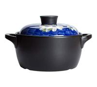 Lotus Blue 3-Quart Cartoon Pattern Ceramic Round Black Dish Casserole/Clay Pot/Earthen Pot/Ceramic Cookware With White Lid Heat-Resistant Fox Girl Uncle Brown Bear Gift Box (Size : Large) (Large)
