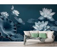 Lotus Botanical Wall Mural, Self-Adhesive Peel & Stick Wallpaper, Floral Leaf Design Photo Wallpaper for Living Room & Bedroom (100x70 cm), M-860