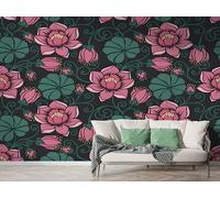 Lotus Botanical Wall Mural, Self Adhesive Wallpaper Peel and Stick, Lotus Leaf Watercolor Home Decor Photo Wallpaper, Silk Cloth Wall Sticker for Living Room & Bedroom, 200x140 cm - M-922