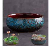 Lotus Bowl Planter, Ceramic Sacred Bonsai Bowl for Water Planting Indoor Use - Perfect for Lotus Flowers, Water Plants and Indoor Plants (blue)