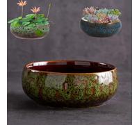 Lotus Bowl Planter, Ceramic Sacred Bonsai Bowl for Water Planting Indoor Use - Perfect for Lotus Flowers, Water Plants and Indoor Plants (green)