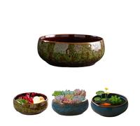 Lotus Bowl Planter ,Ceramic Water Plant Pot Sacred Bowl Lotu Flower, Creative Hydroponic Planter,Flowerpot Pond for Lotus Seeds, Bonsai, Succulents, Hydroponic Plants(6.5in*2.6in) (Green)