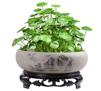 Lotus Bowl Planter for Lotus Flower Seeds Landscape Pattern Ceramic Bonsai Pot 7x3in Round Shallow Hydroponic Planter with Base for Water Lily