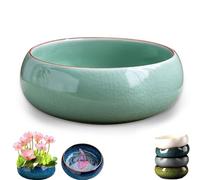 Lotus Bowl Planter, Lotus Bowls for Planting in Water Indoors, Bonsai Bowl Lotus Flower, Ceramic Planters for Indoor Plants, Unique Glazed Aesthetic for Plants, Fish, and Home Decor (Cyan)