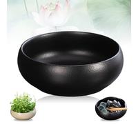 Lotus Bowl Planter, Retro Ceramic Lotus Flower Bowls, Round Ceramic Plant Pots, Planter for Planting in Water Indoors, Applicable to Succulent Plants Hydroponic Plant (Black A)