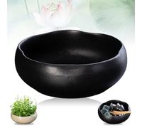 Lotus Bowl Planter, Retro Ceramic Lotus Flower Bowls, Round Ceramic Plant Pots, Planter for Planting in Water Indoors, Applicable to Succulent Plants Hydroponic Plant (Black B)