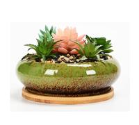 Lotus Bowl Planter,With tray,Large Caliber Flow Glaze Daffodil Pot,Ceramic Lotus Flower Bowl,Lotus Water Lily Succulent Household Simple Ceramic Basin,Sacred Bonsai Hydroponic Container