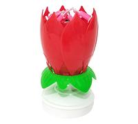 Lotus Candle Solid Paraffin Colored Flower Shape Flat Bottom Rotating Electronic Candle Birthday Cake Music Candles Party Supplies Christmas Birthday Gifts, Red