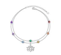 Lotus Chakra Anklet 925 Sterling Silver Lotus Flower Layered Ankle Bracelet