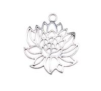 Lotus Charms For Diy Jewelry Starter Kits, 42x48mm, Antique Silver Color, 2 Pieces