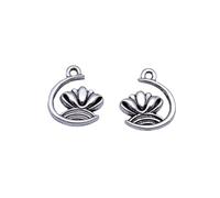Lotus Charms For Jewelry Making, 13x11mm, Antique Silver Color, 20 Pieces