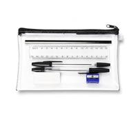 Lotus Clear Exam Pencil Case, Filled with 2 Pens, HB Pencil, Ruler, Eraser