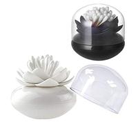 Lotus Cotton Swab Holder,Cotton Bud Small Q-tips Toothpicks Brushes Holder Box Case Storage Organizer Jar with Clear Lid Dustproof Cover (Black + White)