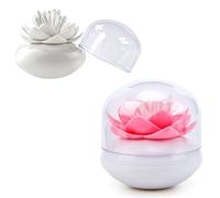 Lotus Cotton Swab Holder,Cotton Bud Small Q-tips Toothpicks Brushes Holder Box Case Storage Organizer Jar with Clear Lid Dustproof Cover (White + Pink)