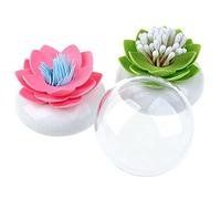 Lotus Cotton Swab Holder,Cotton Bud Small Q-tips Toothpicks Brushes Holder Box Case Storage Organizer Jar with Clear Lid Dustproof Cover (Pink + Green)