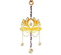 Lotus Crystal Sun Catcher with Amethyst Beads - Hanging Window Prism for Home Decor, Meditation, Energy Balancing(GoldenLotus+Amethyst)