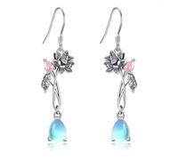 Lotus Dangle Earrings Sterling Silver Moonstone Lotus Earrings Lotus Mother's Day Jewellery for Women Mum
