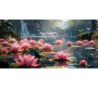 Lotus Diamond Art Falls Diamond Painting Kits for Adults Beginner 5D DIY Full Round Drill Cross Stitch Kits for Adults Arts and Crafts for Bedroom Decor, Home Decor, Gifts 12x24inch -bby2603X3