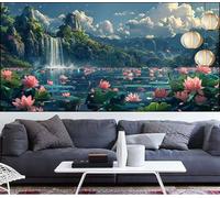 Lotus Diamond Art Painting Landscape Diamond Painting Kits for Adults,Square Full Drill Gem Arts and Crafts Pictures Embroidery Cross Stitch Canvas Paint by Numbers for Kids,Gifts Women 32x88in LT-631