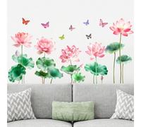 Lotus Dragonfly Wall Decals Chinese Style Flower Leaves Stickers for Home Office Window Mirror Decoration Removable Vinyl Art 60x90cm(A)
