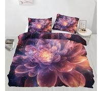 Lotus Duvet Cover Double Size,Starry Sky Flowers Bedding Set for Kids Teens Couple Adults Room Decor,Fantasy Universe Comforter Cover 2 Pillowcase,No Comforter