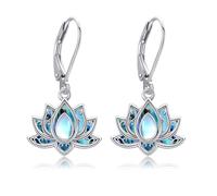Lotus Earrings 925 Sterling Silver Moonstone Lotus Flower Dangle Earrings Abalone Shell Yoga Lotus Jewelry Gifts for Women