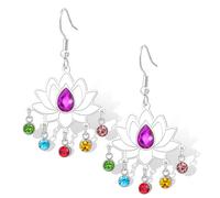 Lotus Earrings for Women Brithstone Lotus Flower Dangle Drop Earrings Buddha Buddhist Unalome Symbol Amulet Yoga Spiritual Healing Jewelry Meditation Birthday Gift